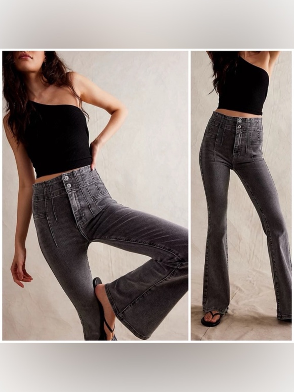 We the free black denim jayde High-Waist Flared Jeans in Washed Charcoal